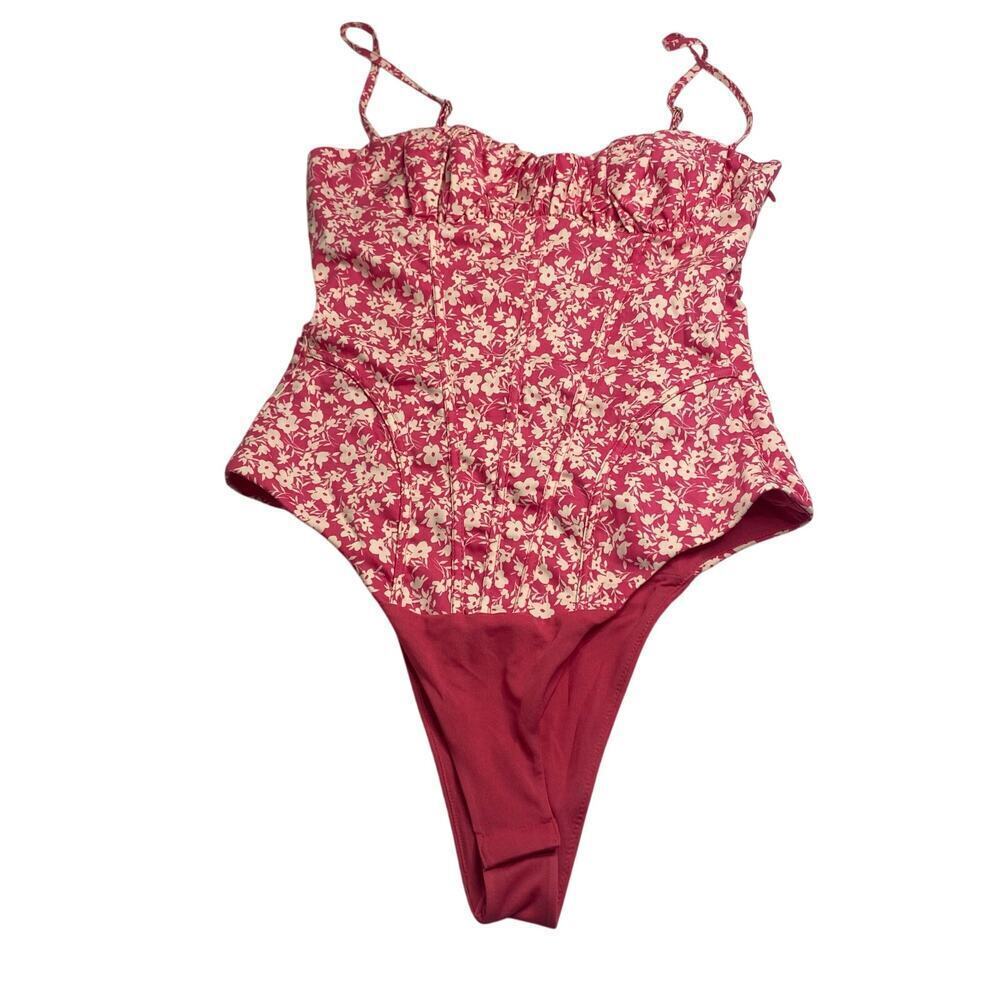 Zara Pink Flower‎ Bodysuit Tank Top Corset Floral Y2K Barbiecore XS